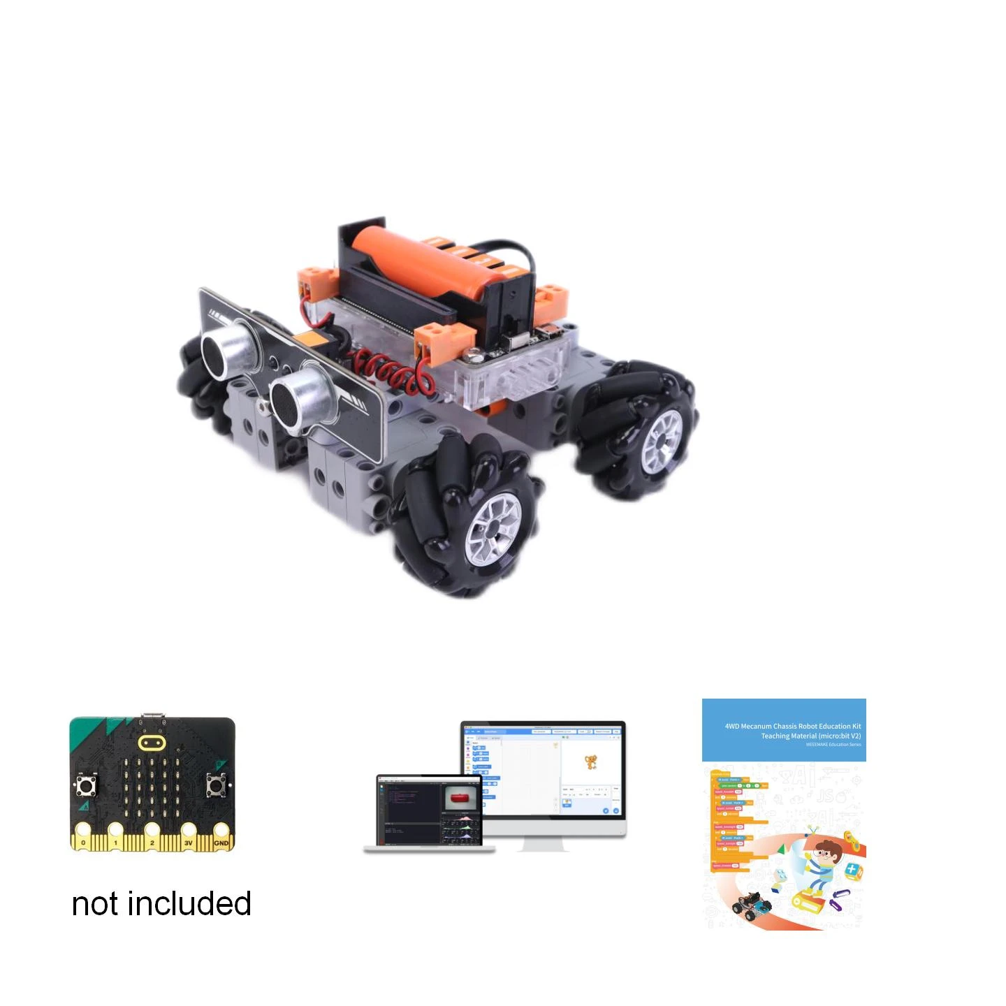 Microbit Robot - ชุดหุ่นยนต์ติดตามและหลบหลีกสิ่งกีดขวางแบบ 4 ล้อ ยี่ห้อ MaiyatangEducational พร้อมชุดเริ่มต้นสำหรับควบคุมด้วย